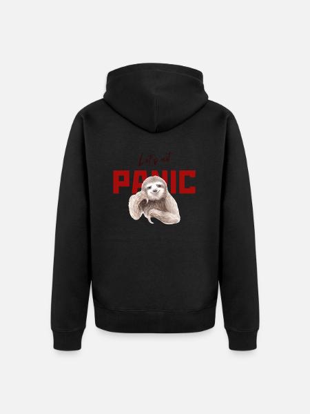 Let's Not Panic - Funny Sloth Design - Unisex Premium Organic Zip Hoodie - black