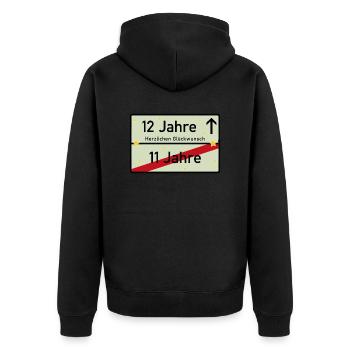 12 Jahre Ortsschild Glückwunsch Hellgrün - Unisex Premium Bio Zip Hoodie - Schwarz - Hinten - Nico (187cm)