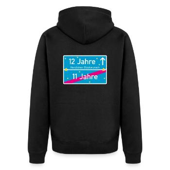 12 Jahre Ortsschild Herzlichen Glückwunsch Türkis - Unisex Premium Bio Zip Hoodie - Schwarz - Hinten - Nico (187cm)