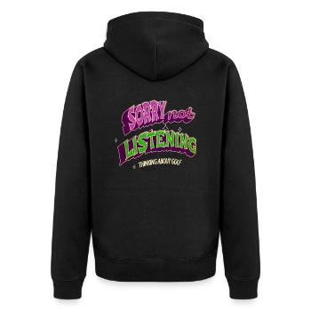 happy golf course golf ball golfgirl statement - Unisex Premium Bio Zip Hoodie - Schwarz - Hinten - Nico (187cm)