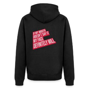 my face definitely will - Unisex Premium Bio Zip Hoodie - Schwarz - Hinten - Nico (187cm)