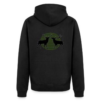 Deer - Unisex Premium Organic Zip Hoodie - black - Back - Nico (187cm)