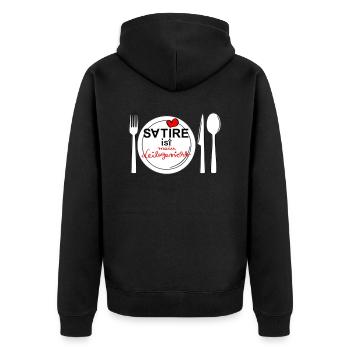 Satire - ist mein Leibgericht - Unisex Premium Bio Zip Hoodie - Schwarz - Hinten - Nico (187cm)