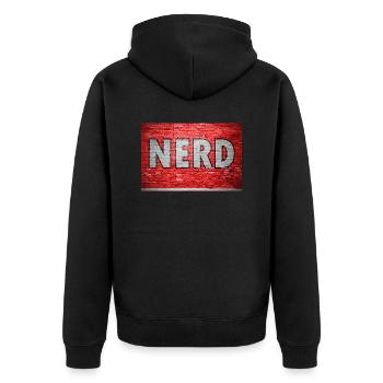 Nerd Graffiti auf Ziegelmauer - Unisex Premium Bio Zip Hoodie - Schwarz - Hinten - Nico (187cm)