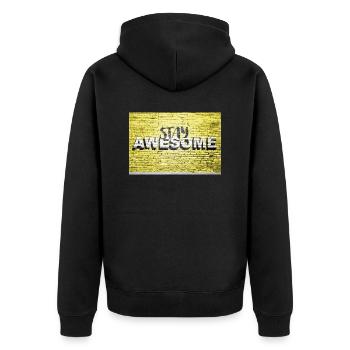 Stay Awesome Spruch Schriftzug Graffiti auf Brick Wa - Unisex Premium Bio Zip Hoodie - Schwarz - Hinten - Nico (187cm)