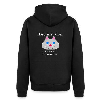 Die mit den Katzen spricht - Unisex Premium Bio Zip Hoodie - Schwarz - Hinten - Nico (187cm)