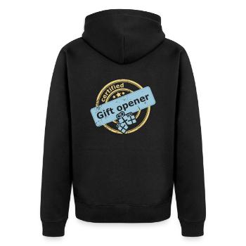 Certified gift opener - Unisex Premium Bio Zip Hoodie - Schwarz - Hinten - Nico (187cm)