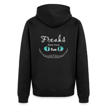 white Freaks have more Fun Cheshire Cat - Unisex Premium Bio Zip Hoodie - Schwarz - Hinten - Nico (187cm)