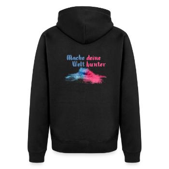 Mache deine Welt bunter - Unisex Premium Bio Zip Hoodie - Schwarz - Hinten - Nico (187cm)