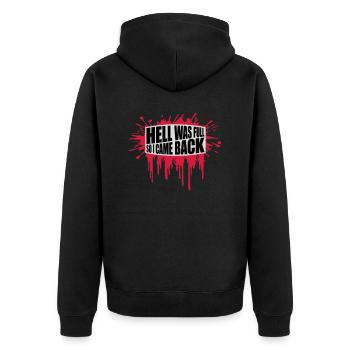 hell was full Zitat - Unisex Premium Bio Zip Hoodie - Schwarz - Hinten - Nico (187cm)