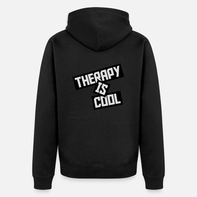 therapy is cool Zitat - Unisex Premium Bio Zip Hoodie - Schwarz