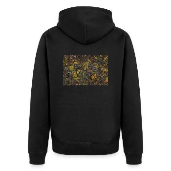Buntes Farbmosaik - Unisex Premium Bio Zip Hoodie - Schwarz - Hinten - Nico (187cm)
