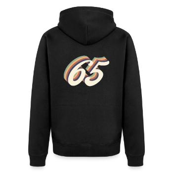 65ème anniversaire vintage - Veste à capuche bio Premium Unisexe - noir - Dos - Nico (187cm)