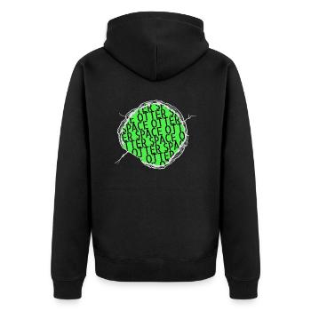 birthday present earth space ship believe - Unisex Premium Bio Zip Hoodie - Schwarz - Hinten - Nico (187cm)