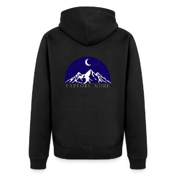 Explore more - Unisex Premium Organic Zip Hoodie - black - Back - Nico (187cm)