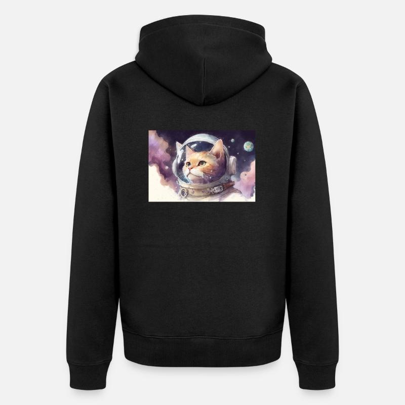 Aquarelle spatiale d’astronaute chat - Veste à capuche bio Premium Unisexe - noir
