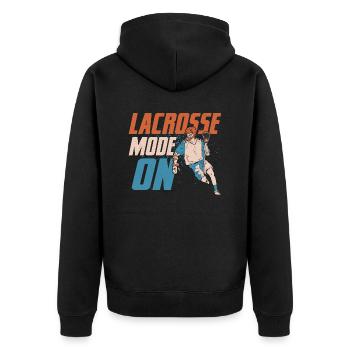 Lacrosse Mode On Team Player - Unisex Premium Bio Zip Hoodie - Schwarz - Hinten - Nico (187cm)