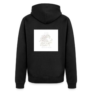 LION ATTENTION Classic Edition - Unisex Premium Bio Zip Hoodie - Schwarz - Hinten - Nico (187cm)