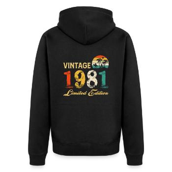 Vintage 1981 Limited Edition Made in 1981 Geburtstag - Unisex Premium Bio Zip Hoodie - Schwarz - Hinten - Nico (187cm)