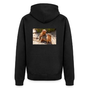 dwarf mongoose (in german Zwergmangusten) Helogale - Unisex Premium Organic Zip Hoodie - black - Back - Nico (187cm)