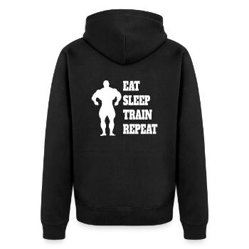 Fitness Sport Fitnesssport Sportler Bodybuilding - Unisex Premium Bio Zip Hoodie - Schwarz - Hinten - Nico (187cm)