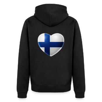 Herz (Finnland / Suomi) - Unisex Premium Bio Zip Hoodie - Schwarz - Hinten - Nico (187cm)