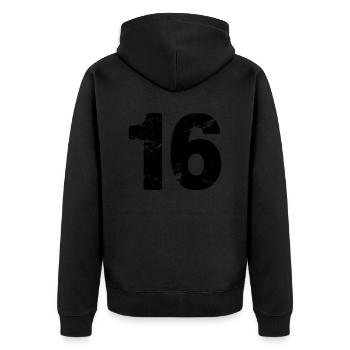 16 - Unisex Premium Bio Zip Hoodie - Schwarz - Hinten - Nico (187cm)
