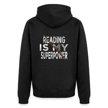 funny sayings book fan book connoisseur - Unisex Premium Organic Zip Hoodie - black - Back - Nico (187cm)