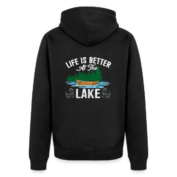 Das Leben ist besser am See Funny Lake Summer Boat - Unisex Premium Bio Zip Hoodie - Schwarz - Hinten - Nico (187cm)