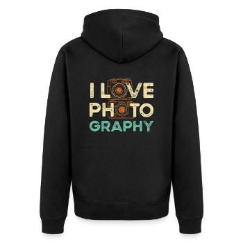 Photographe Photographie J’aime la photographie - Veste à capuche bio Premium Unisexe - noir - Dos - Nico (187cm)