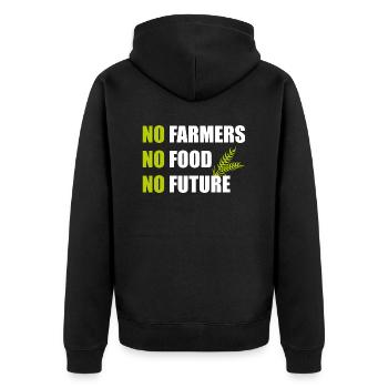 No Farmers No Food No Future - Unisex Premium Bio Zip Hoodie - Schwarz - Hinten - Nico (187cm)