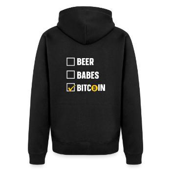 Bier Babes Bitcoin - Unisex Premium Bio Zip Hoodie - Schwarz - Hinten - Nico (187cm)