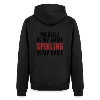 Michelle ist mein Name Verderben ist mein Spiel - Unisex Premium Bio Zip Hoodie - Schwarz - Hinten - Nico (187cm)
