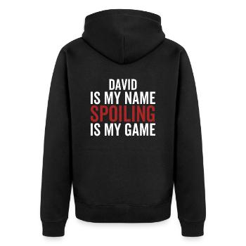 David is My Name Spoiling is My Game - Unisex Premium Organic Zip Hoodie - black - Back - Nico (187cm)