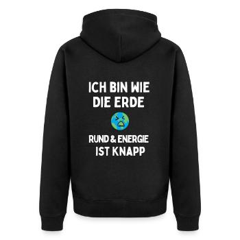 Energie ist knapp - Unisex Premium Bio Zip Hoodie - Schwarz - Hinten - Nico (187cm)