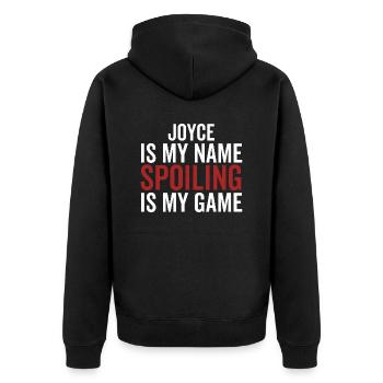 Joyce is My Name Spoiling is My Game - Unisex Premium Organic Zip Hoodie - black - Back - Nico (187cm)