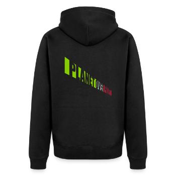 planet over profit quote - Unisex Premium Organic Zip Hoodie - black - Back - Nico (187cm)