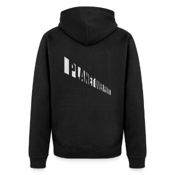 planet over profit Zitat - Unisex Premium Bio Zip Hoodie - Schwarz - Hinten - Nico (187cm)