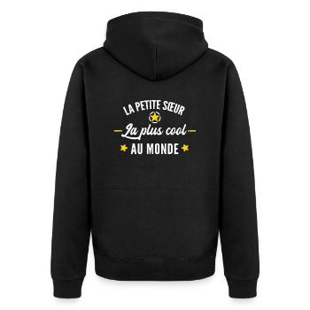 cadeau humour petite-sœur - Veste à capuche bio Premium Unisexe - noir - Dos - Nico (187cm)