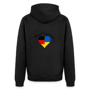 Ukraine Deutschland - Unisex Premium Bio Zip Hoodie - Schwarz - Hinten - Nico (187cm)
