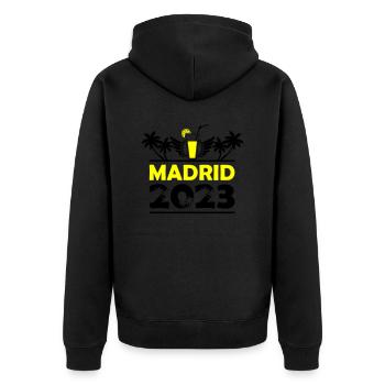 Madrid 2023 - Unisex Premium Bio Zip Hoodie - Schwarz - Hinten - Nico (187cm)