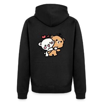 Milch & Mokka Umarmung - Unisex Premium Bio Zip Hoodie - Schwarz - Hinten - Nico (187cm)