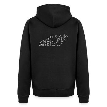 Fußballdesign Fußballspieler Fußballmannschaft - Unisex Premium Bio Zip Hoodie - Schwarz - Hinten - Nico (187cm)