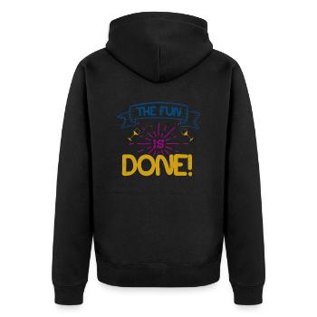DER SPASS IST VORBEI - Unisex Premium Bio Zip Hoodie - Schwarz - Hinten - Nico (187cm)