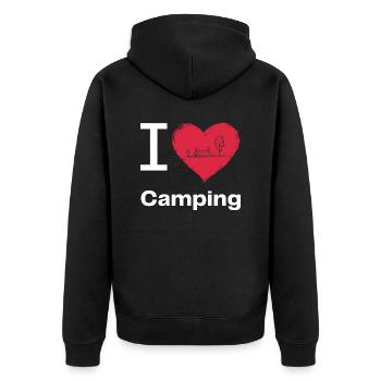 I LOVE Camping - Unisex Premium Bio Zip Hoodie - Schwarz - Hinten - Nico (187cm)