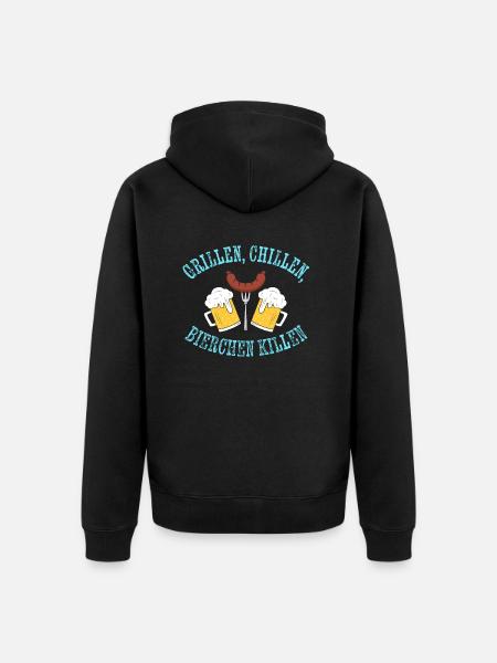 Grillen, Chillen, Bierchen killen - Unisex Premium Bio Zip Hoodie - Schwarz