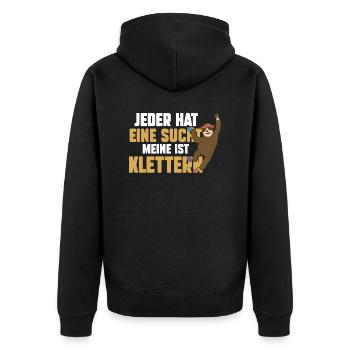 Bergsteigen Bouldern Klettern Kletterer - Unisex Premium Bio Zip Hoodie - Schwarz - Hinten - Nico (187cm)