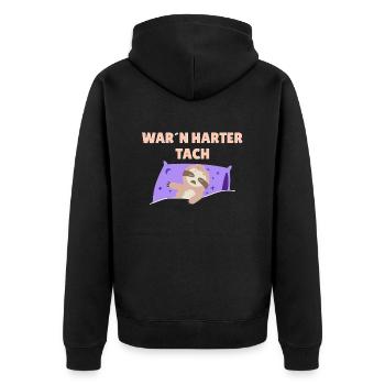 War`n harter Tach Feierabend Morgenmuffel Faultier - Unisex Premium Bio Zip Hoodie - Schwarz - Hinten - Nico (187cm)