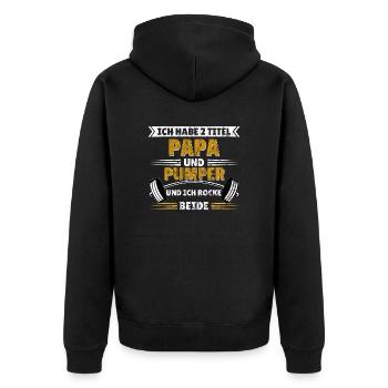 2 Titel Papa Pumper Gym lustige Geschenkidee sport - Unisex Premium Bio Zip Hoodie - Schwarz - Hinten - Nico (187cm)
