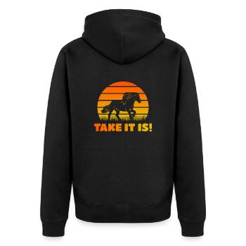 Take It Is! Icelandic Horse Motif Sunset - Unisex Premium Organic Zip Hoodie - black - Back - Nico (187cm)